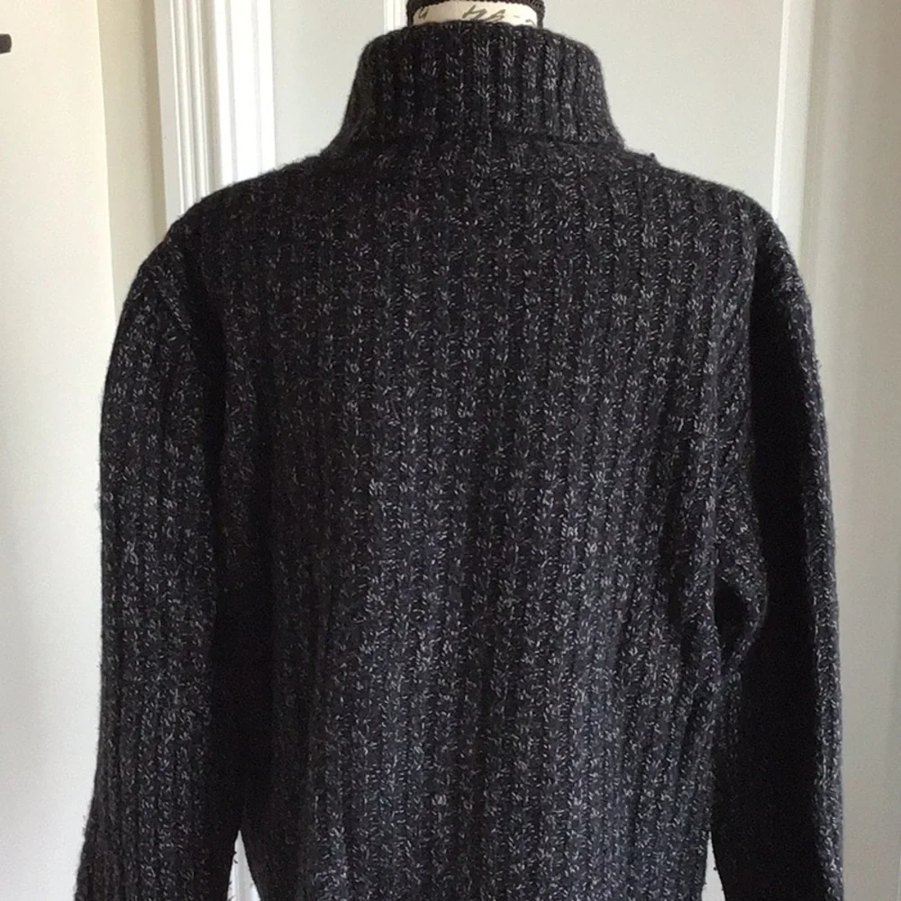 H&M black lambs wool blend button collar turtleneck long sleeve knit sweater M - Picture 11 of 13